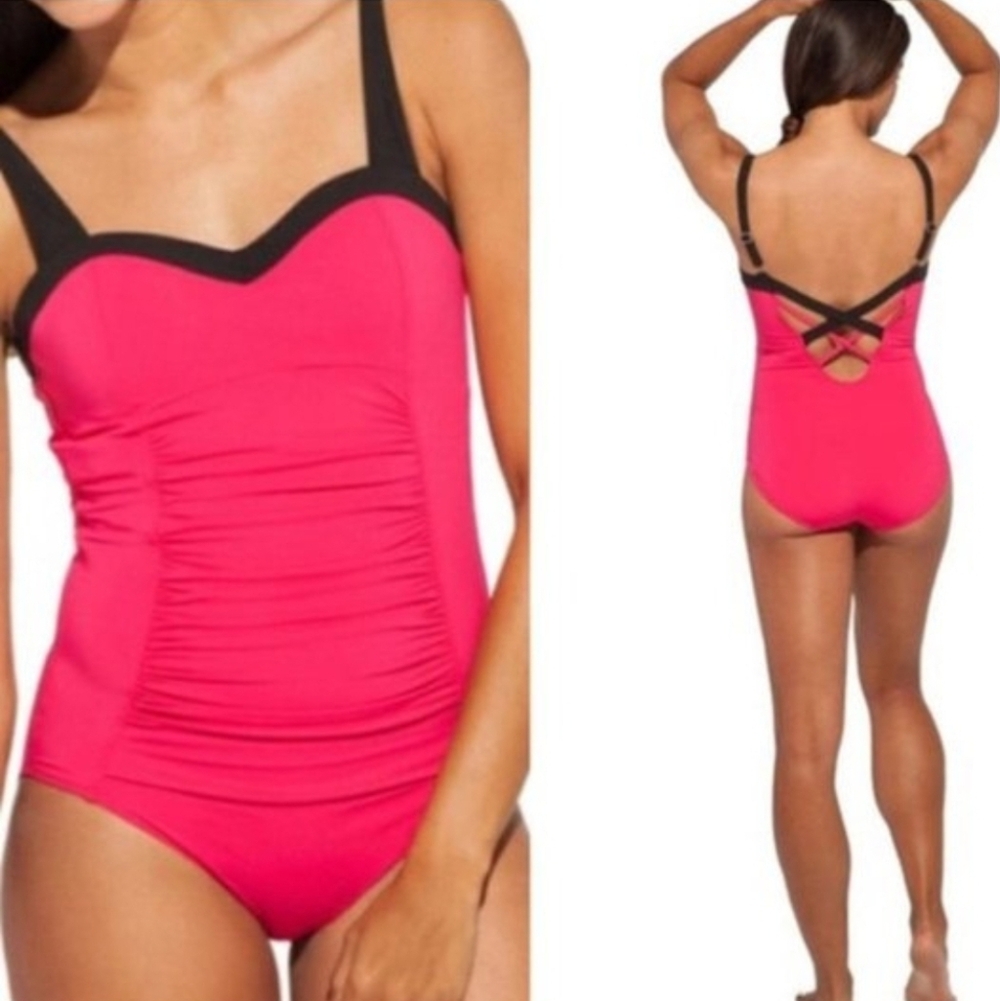 Calia By Carrie Underwood Pink Black‎ Trim One Piece Swimsuit